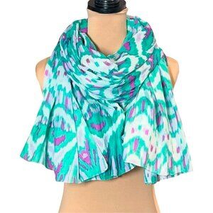 NWT SHIRALEAH Chicago Scarf Green Green White Ikat Print Large Sarong Pareo